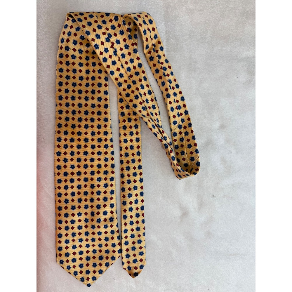 Robert Talbott for R Coffee Ltd Hand Sewn Silk Tie Yellow Geometric Vintage